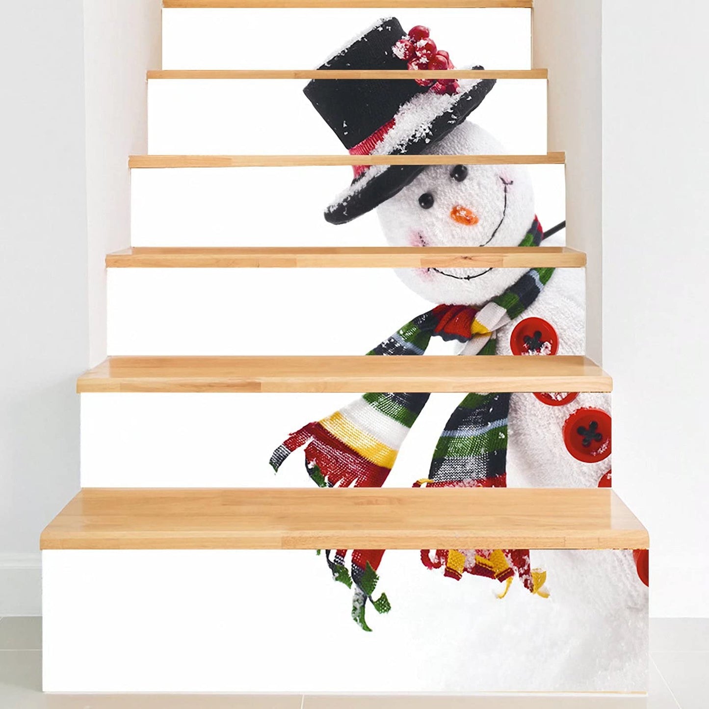 3D Christmas Stair Stickers Decals Staircase Decals Removable Tile Stair Risers Decals Decor,6PCS,Christmas Snowman