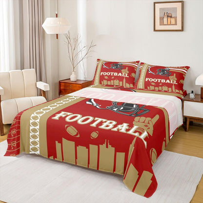 Feelyou Football Bed Sheets Set Boys Girls Fitted Sheet Full Size Football City Sheets with Deep Pocket Rugby Sports Bedding Set