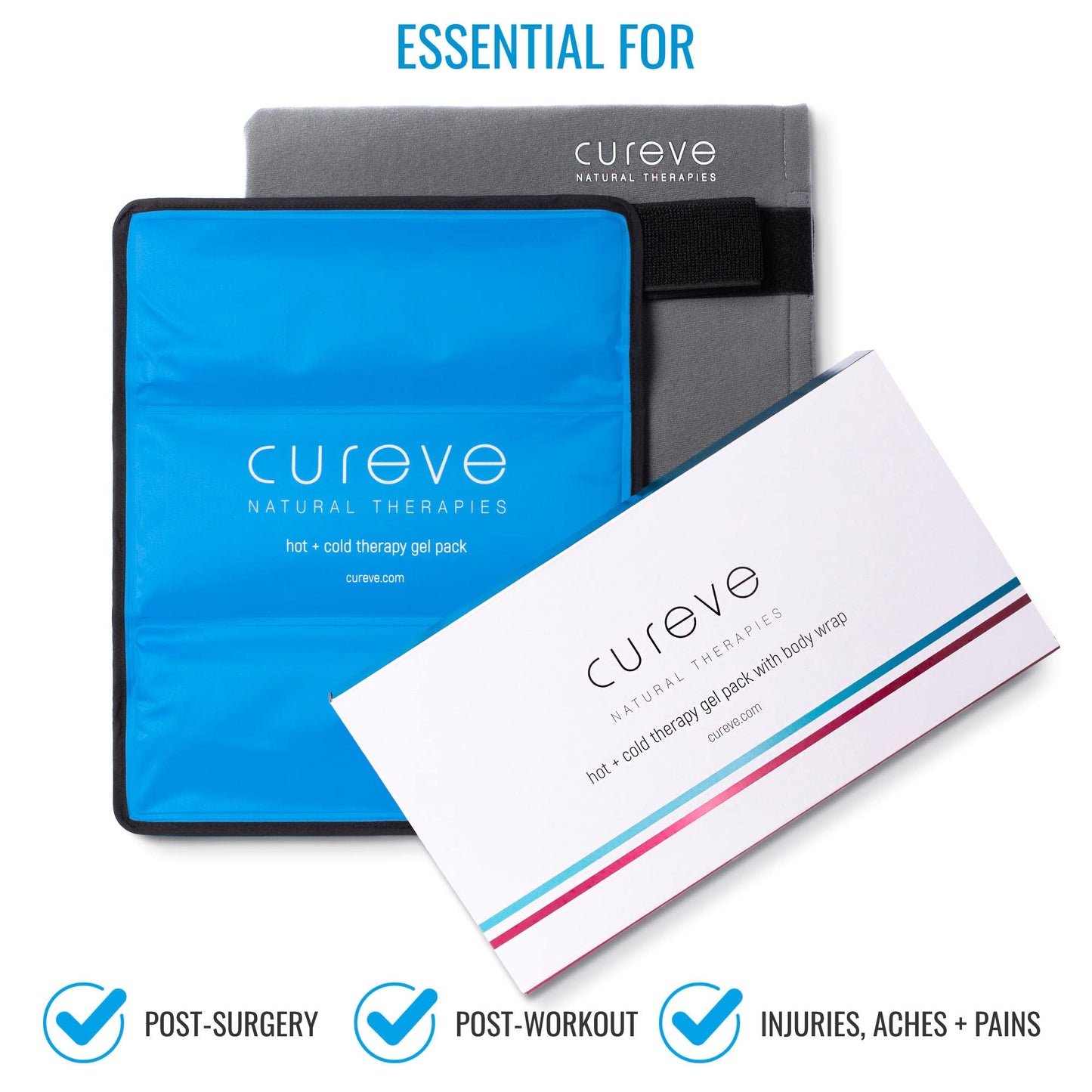 Large Hot and Cold Therapy Gel Ice Pack with Wrap by Cureve (12" x 15") - Reusable to Treat Injuries, Aches and Pains on Hip, Knee, Side, Back and Shoulder