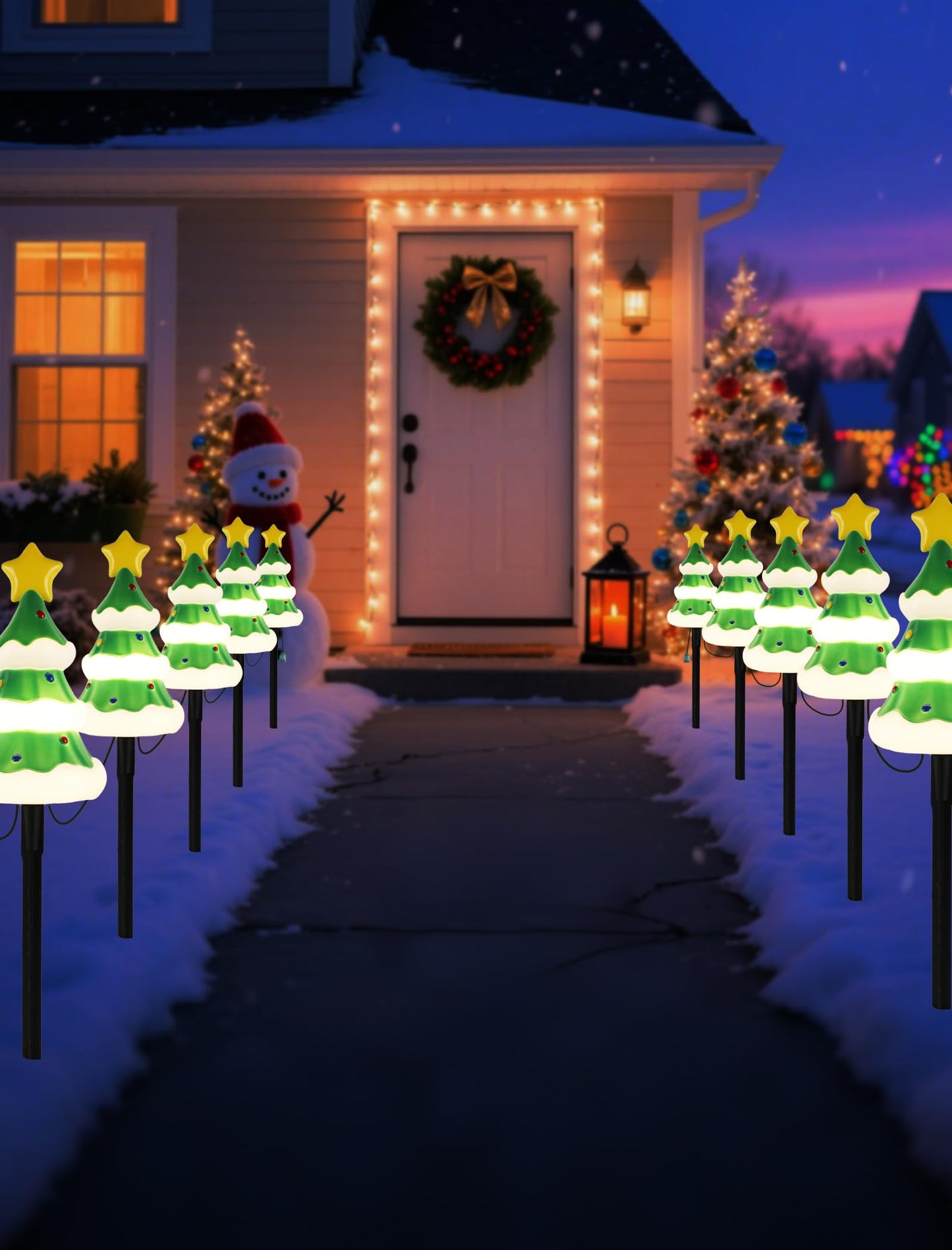 Hobbynors 5 Pack Christmas Decorations Outdoor Pathway Lights, Enchanting Christmas Tree Yard Stakes, Waterproof Holiday Decor Lights for Walkway, Lawn, Garden - Warm White LED