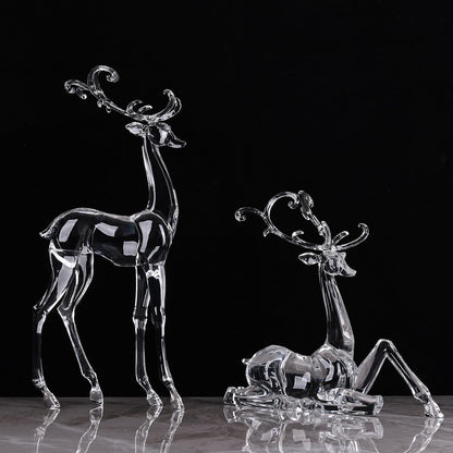 LINYTHER Large Luxury Clear Acrylic Reindeer Figurine for Christmas Decor, Elegant Transparent Crystal-Like Deer Sculpture for Table, Shelf, and Decorative Centerpiece (White Sitting 11.4")