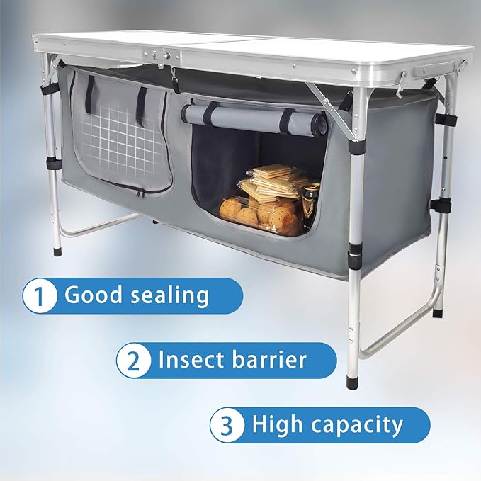 Folding Camping Table with Storage Aluminum Lightweight Camp Table Height