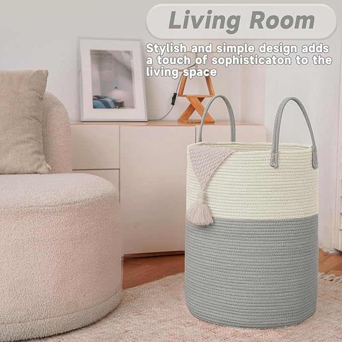 Large Woven Laundry Basket Hamper, 60L Cotton Rope Storage Bin