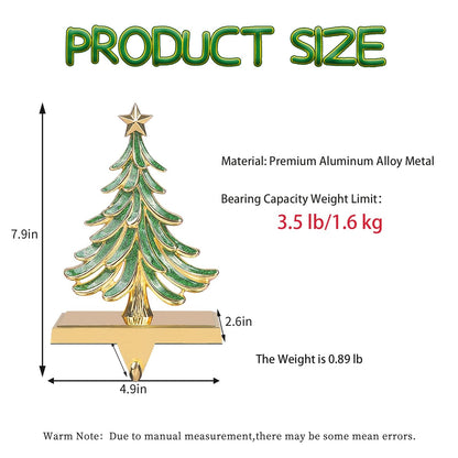 JUSTOTRY 2PC Christmas Stocking Holders for Mantle Glitter Green Xmas Tree Gold Stocking Holder for Fireplace Home Decor Holiday Gifts Christmas Decorations Supplies Non-Skid Durable and Sturdy