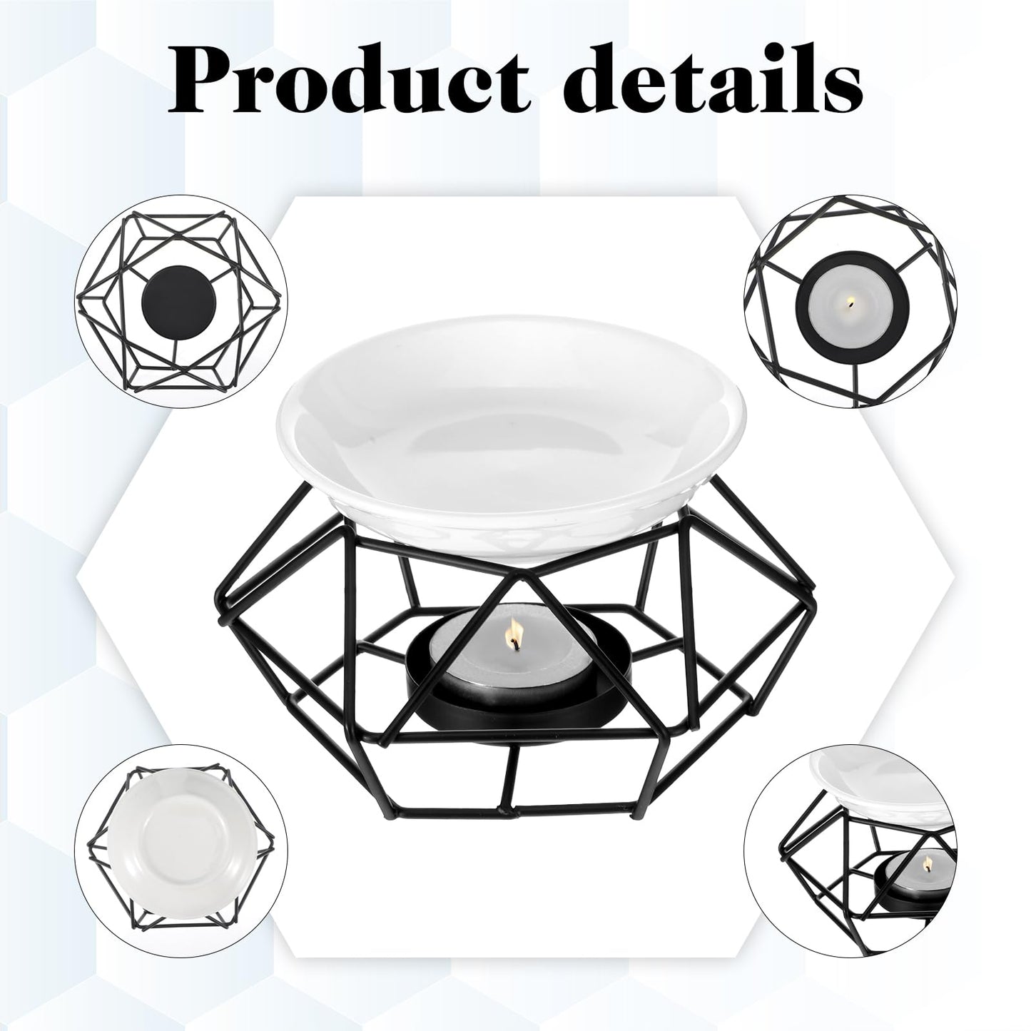 4 Pcs Black Metal Essential Oil Burner, Romantic Bird Nest Style Tealight Wax Warmer with Oil Plates, Iron Candle Holder Aroma Diffuser for Home Wedding Office Decoration