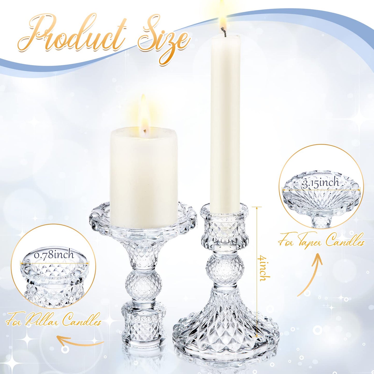 Sieral 24 Pcs Clear Taper Candle Holders 4'' Tall Glass Candlestick Holders Bulk Crystal Decorative Stand Wedding Stick Holder for Anniversary Party Dining Table Festival Decor
