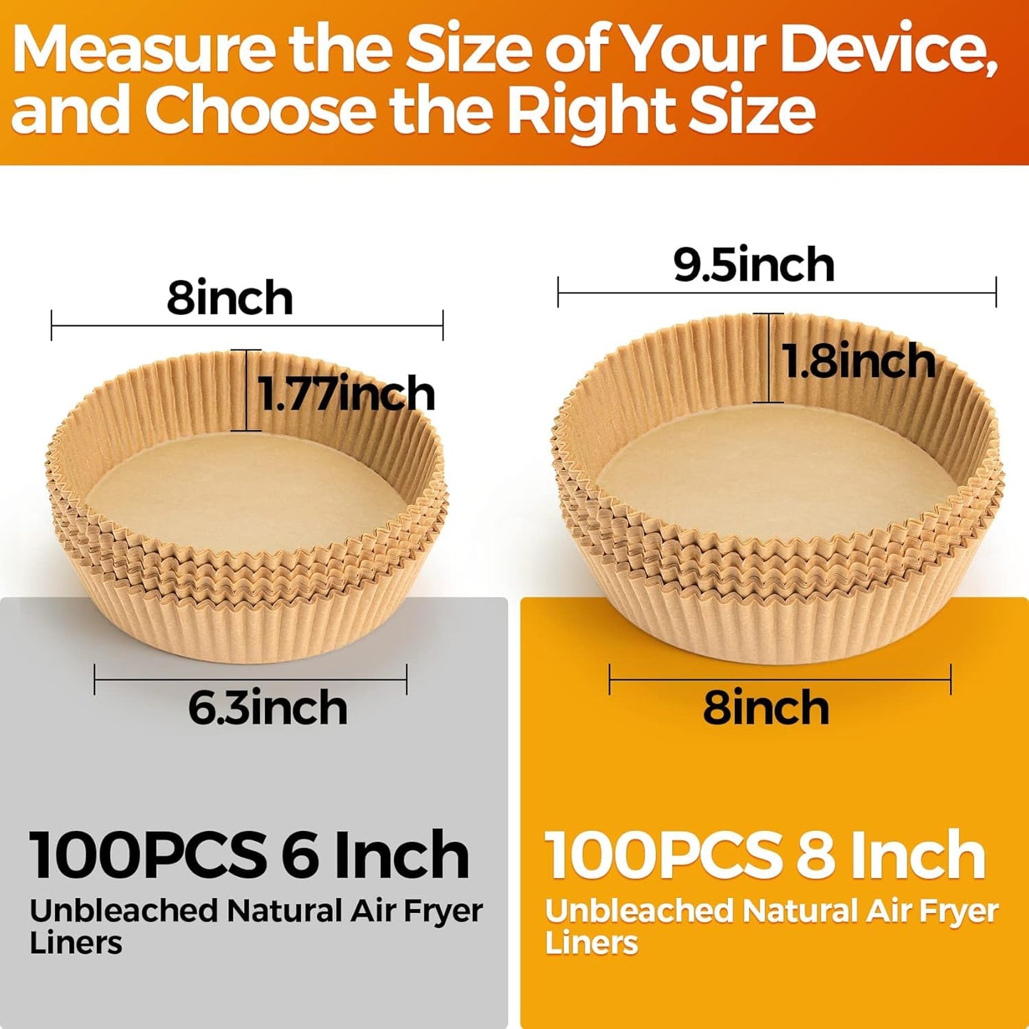 Air Fryer Paper Liners, 125Pcs Parchment Paper, Air Fryer Liners Disposable for Microwave, Non-Stick Air Fryer Liner Square Free of Bleach (8IN)