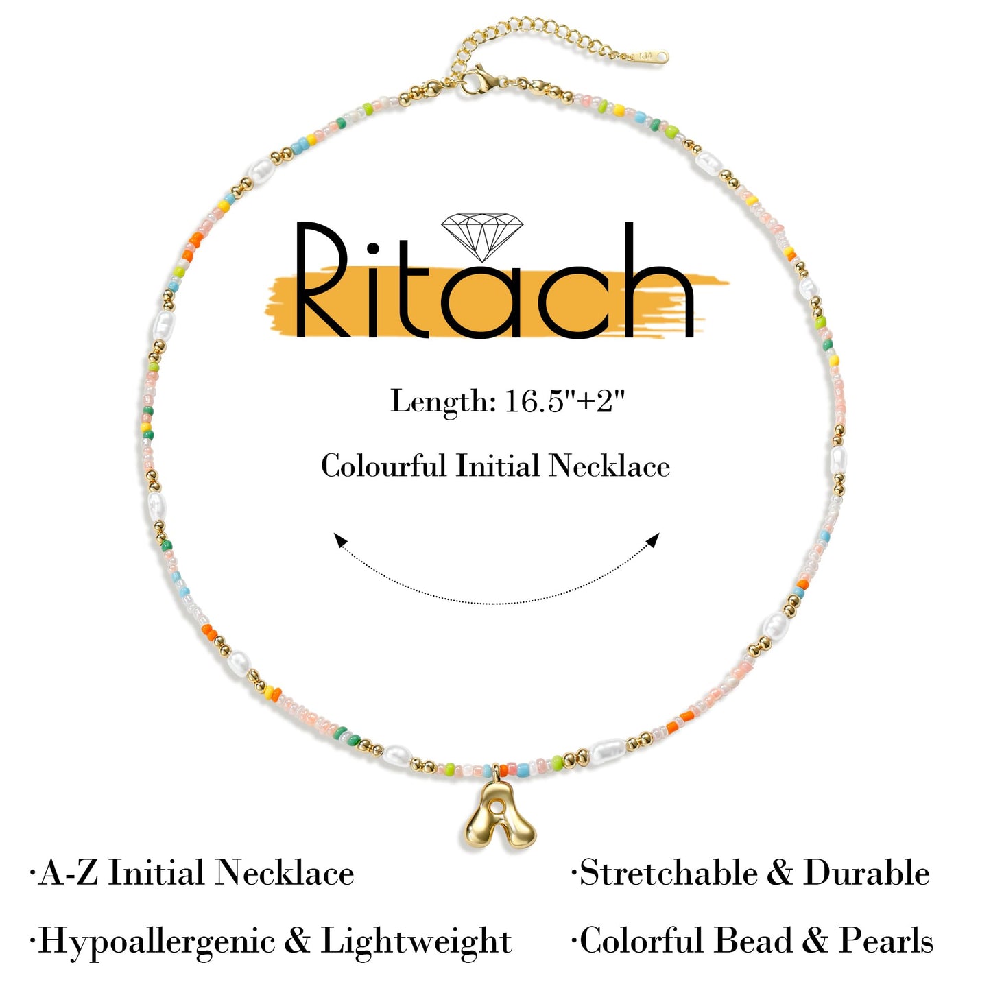 Ritach Birthday Gifts for Girls - R Letter Necklace Bubble Gold Initial Necklaces for Women Beaded Necklace for Girl Gifts for 7 8 9 10 11 12 Year Old Girl Birthday Gift for Girls Jewelry