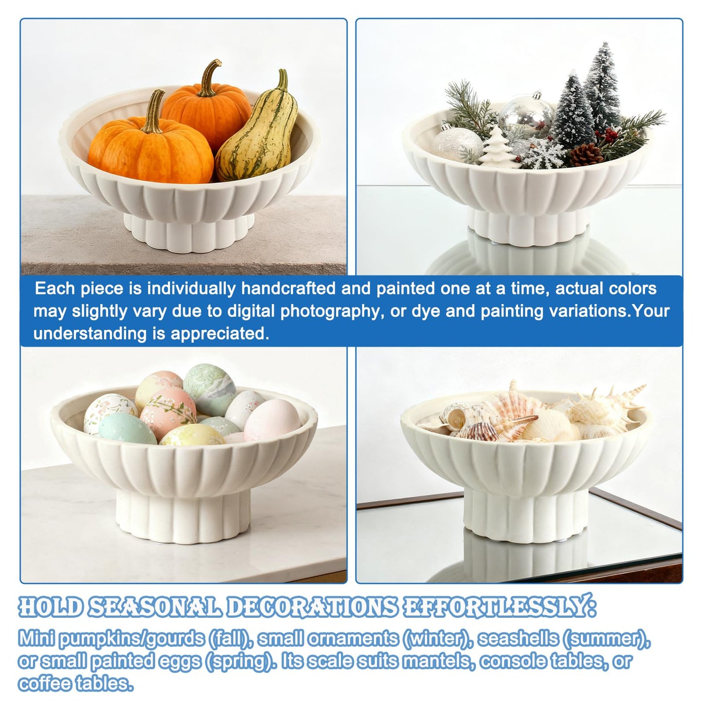 ALIWINER Small Modern Pedestal Decor Fruit Bowl 8" Ceramic,Approx 26 oz Fluted Catch-all Bowl,Footed Home Decorative Bowl for Home Decor,Coffee Table Centerpiece