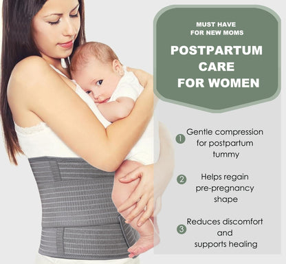 Abdominal Binder Post Surgery - Postpartum Belly Band Wrap | Post C Section Belly Binder Recovery Belt | Stomach Compression Hernia Belt For Men or Women After Pregnancy, Hysterectomy (Small/Medium)