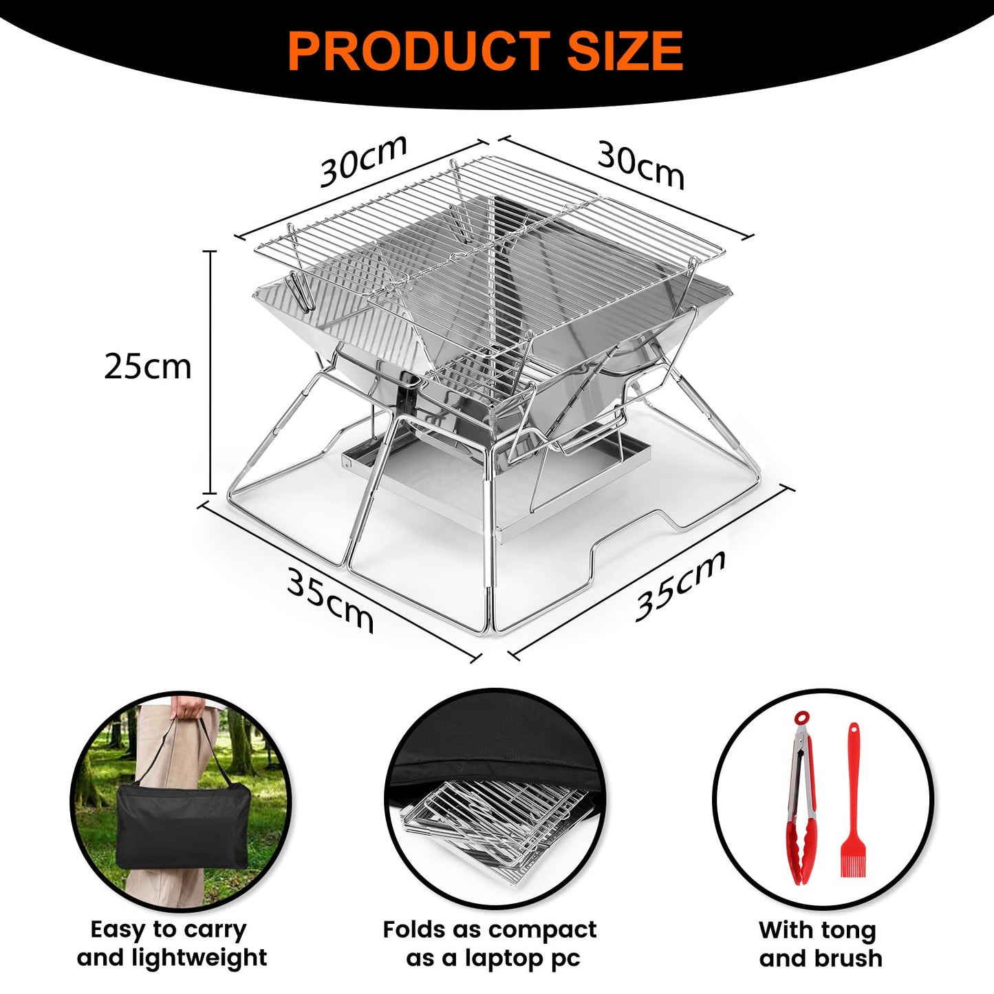 Portable Fire Pit BBQ For Camping: Stainless Steel Folding Firepit Small Barbecue Charcoal Grill For Garden, Outdoor, Campfire