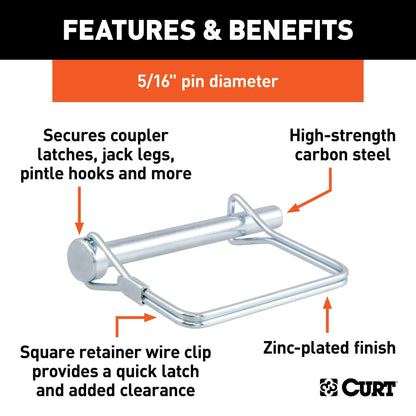 CURT 25011 Trailer Coupler Pin, 5/16-Inch Diameter x 3-Inch Long