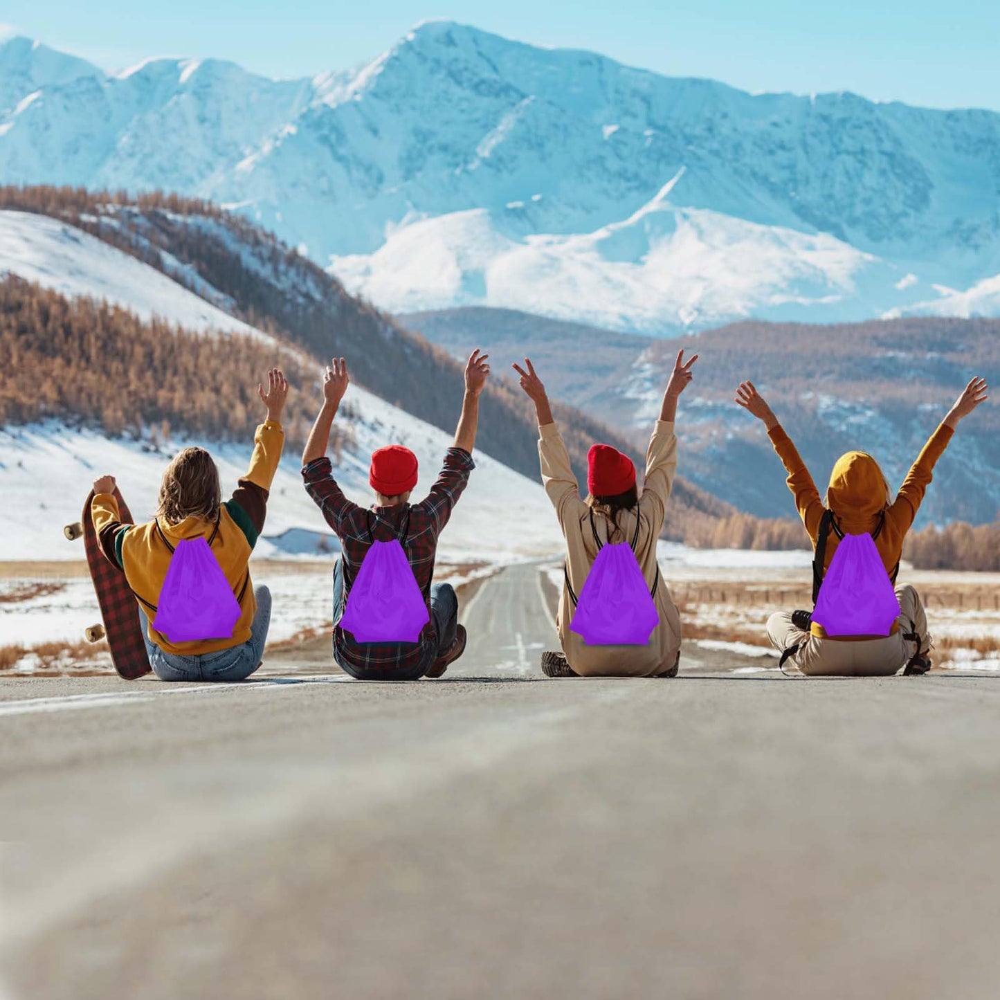 PLULON 2Pcs Drawstring Bags Bulk Purple Drawstring Backpack String Backpack Cinch Sack Sport Gym Backpack Bags for Yoga Traveling Outdoor Sports