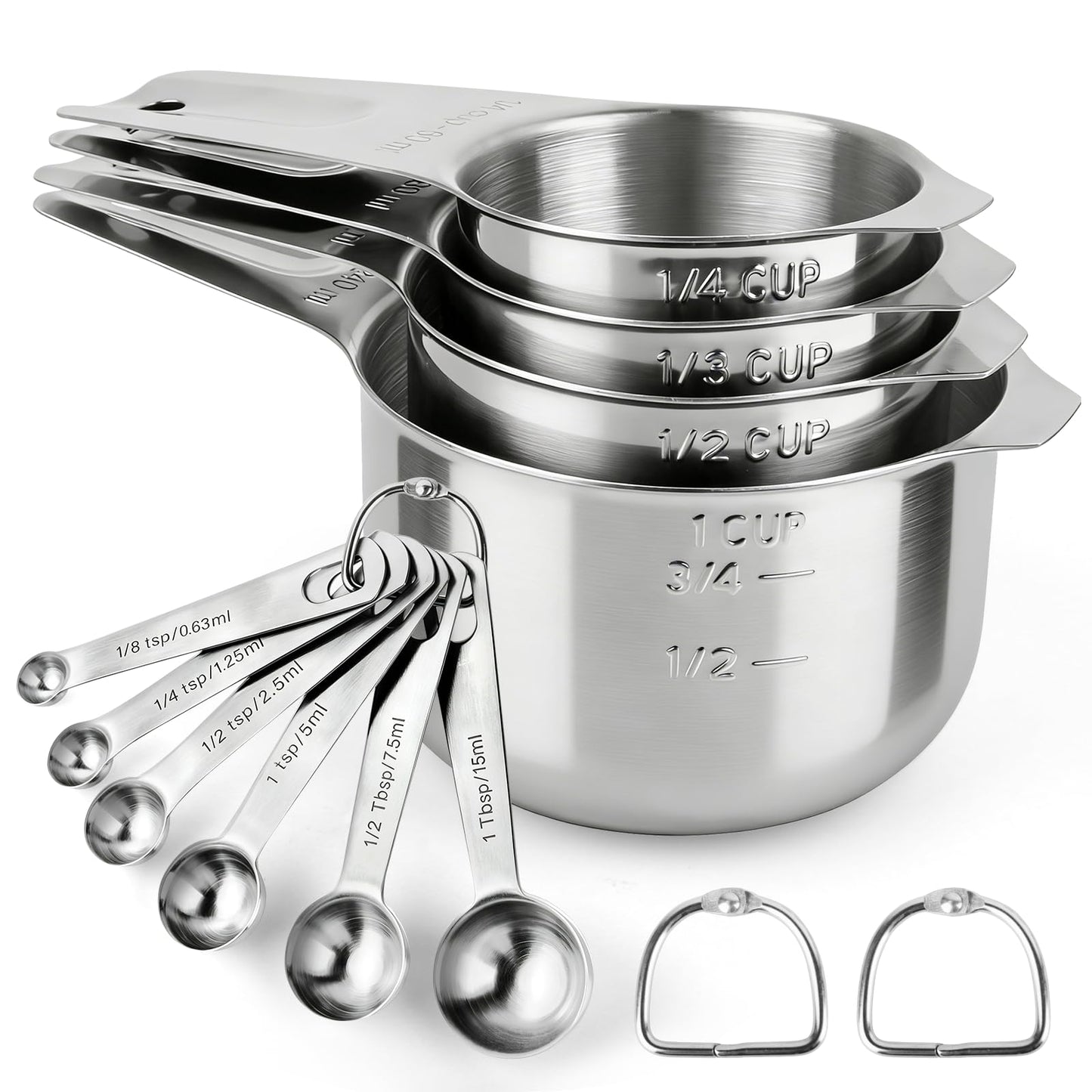 Stainless Steel Measuring Cups and Spoons Set of 10, Nesting Measuring Cup Set - 4 Cups 6 Spoons, Stackable Measure Cup Spoon Set for Dry & Liquid,Dishwasher Safe Kitchen Tools Cooking Baking Supplies