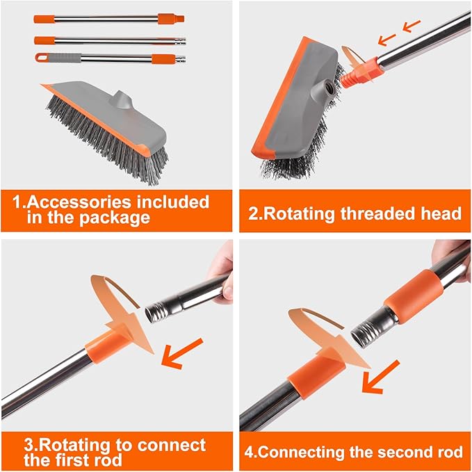 BITOPE Deck Scrub Brush with Long Handle, Heavy Duty Floor Cleaning Scrubber