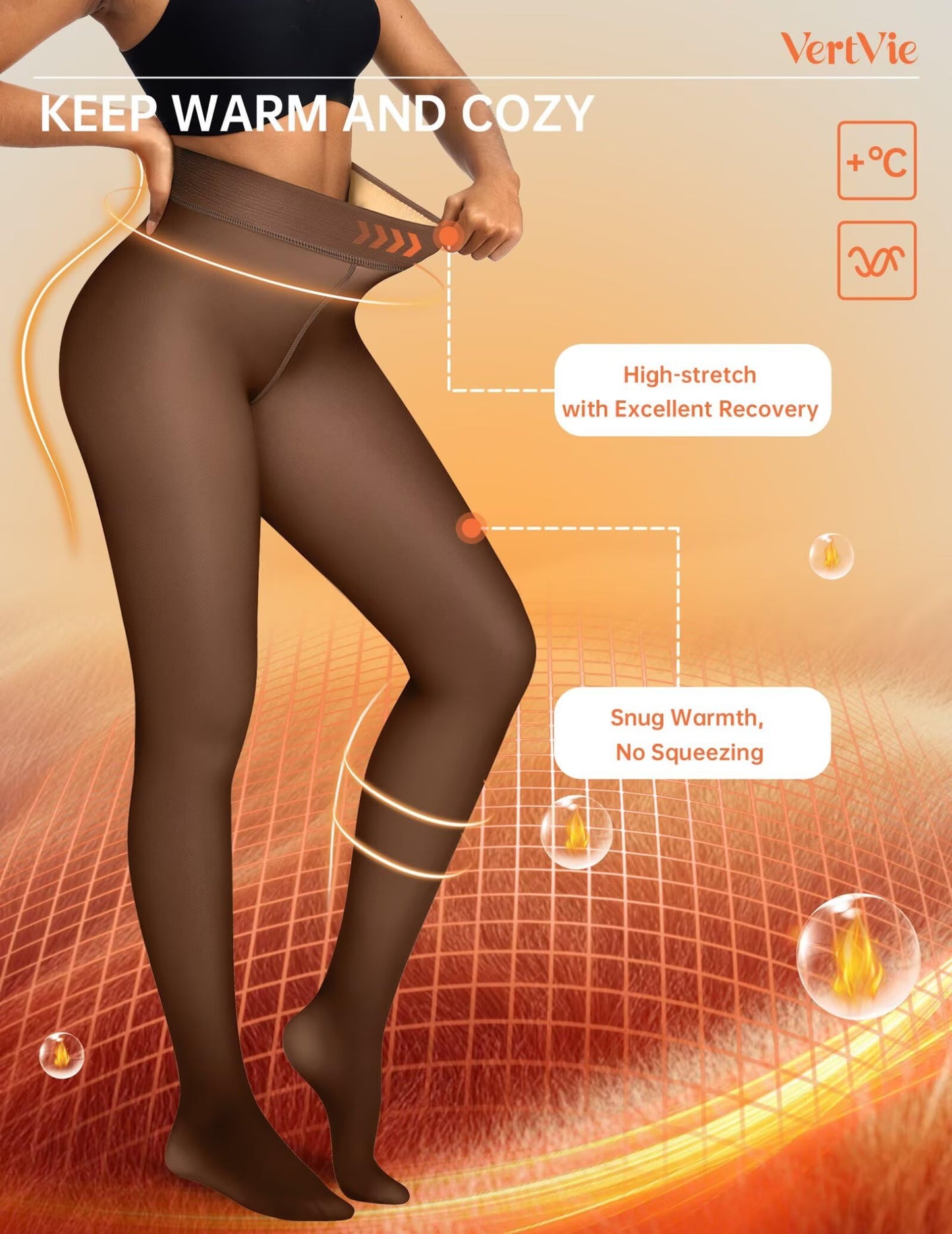 Vertvie Fleece Lined Tights Women Crotch One Seam Line Warm Sheer Pantyhose Fake Translucent Thermal Thick Tights Leggings