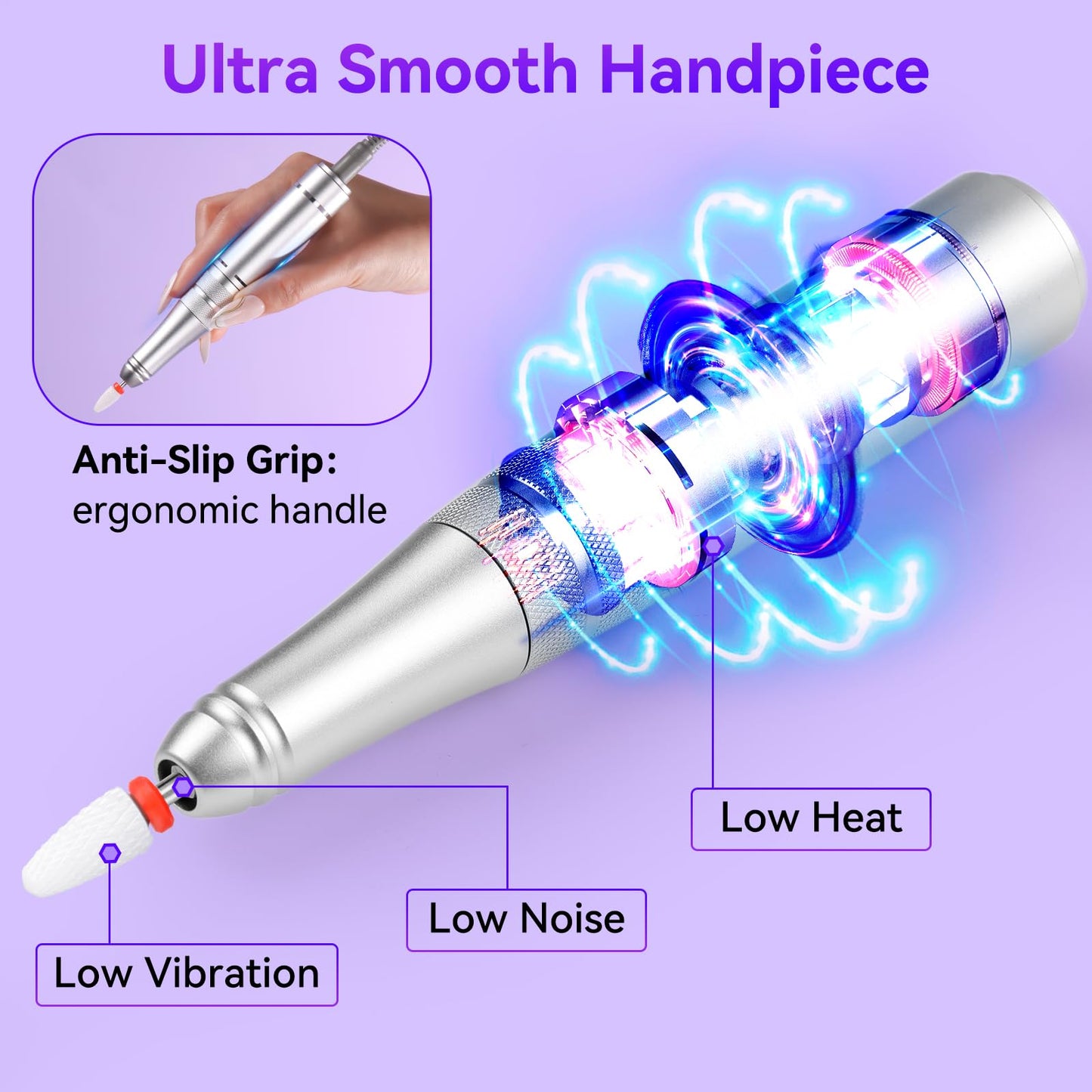 Makartt Electric Nail Drill - 35000RPM Rechargeable Efile with Coreless Motor, Nouvella Portable Nail Filer Machine for Acrylic Gel Removal with Drill Bits Set, Black