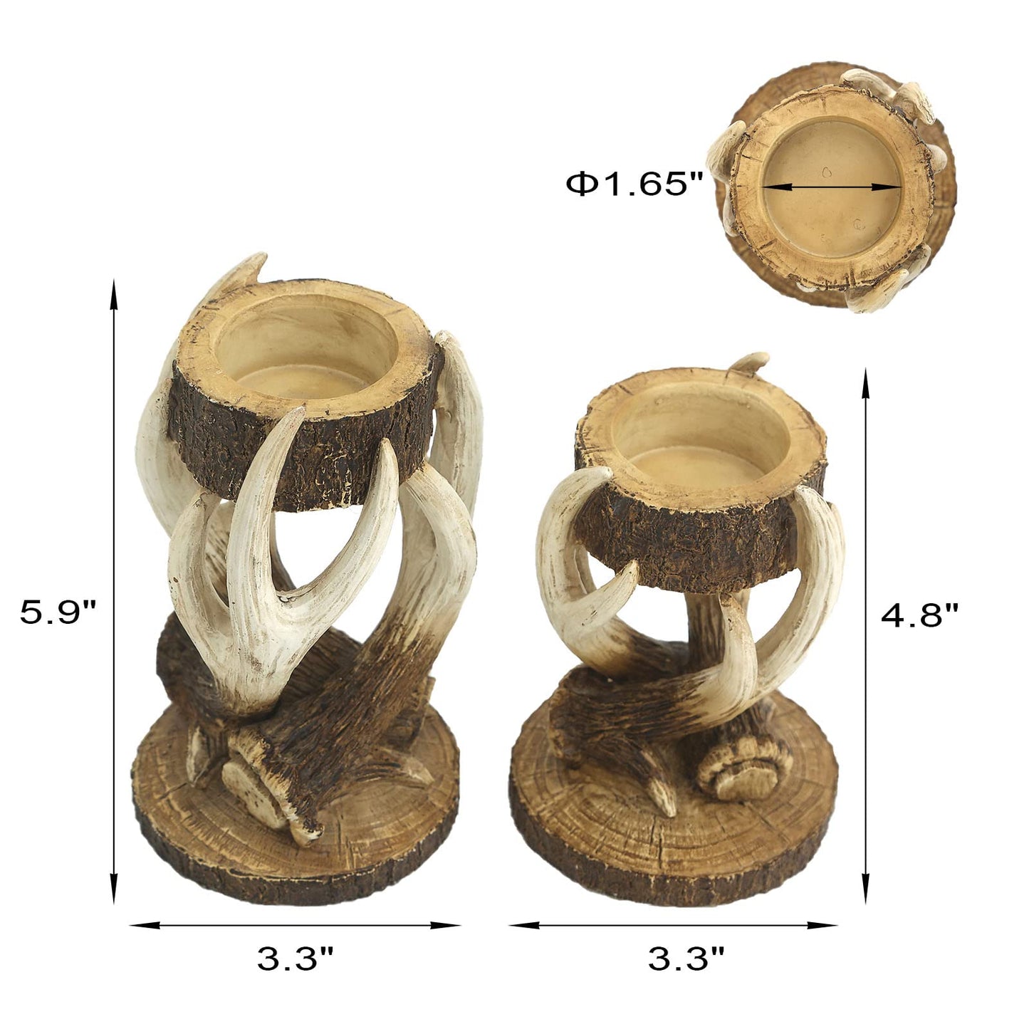 Duomiacasa 2Pcs Antler Deer Candle Holders, Rustic Elk Tealight Holder,Cabin Log Decoration