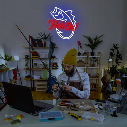 Fishing Neon Sign for Wall Decor Fishing Neon Light for Man Cave Dimmable Blue Red LED Light Up Sign for Bedroom Living Room club Party Birthday Gifts Wall Art Size12.9 * 14.4(WZCP052)