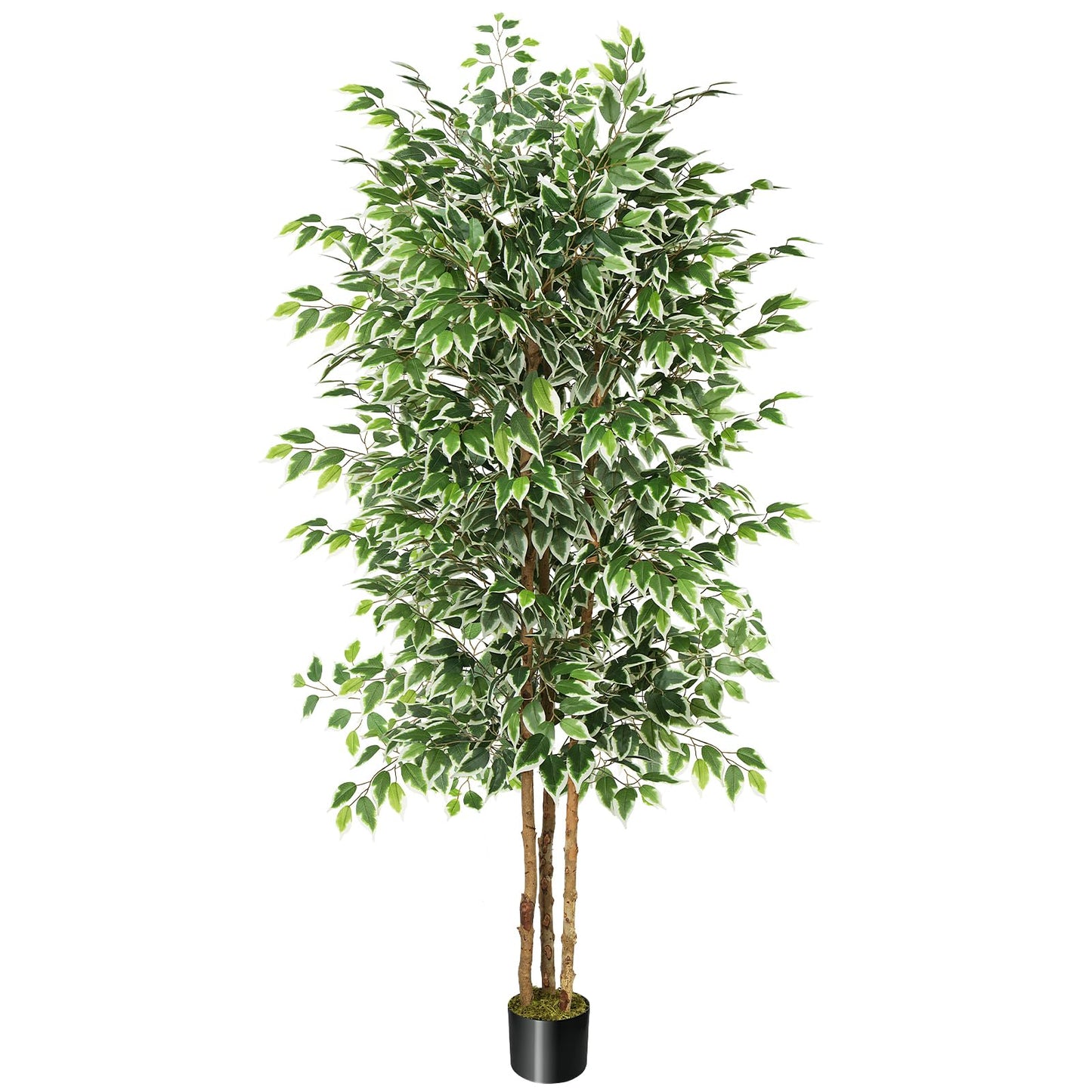 GTIDEA 7ft Ficus Artificial Trees, Tall Faux Trees Indoor with Natural Trunk and Fake Silk Tree Fake Plants for Home Decor Living Room Outdoor Balcony House Office (Included Dried Moss)