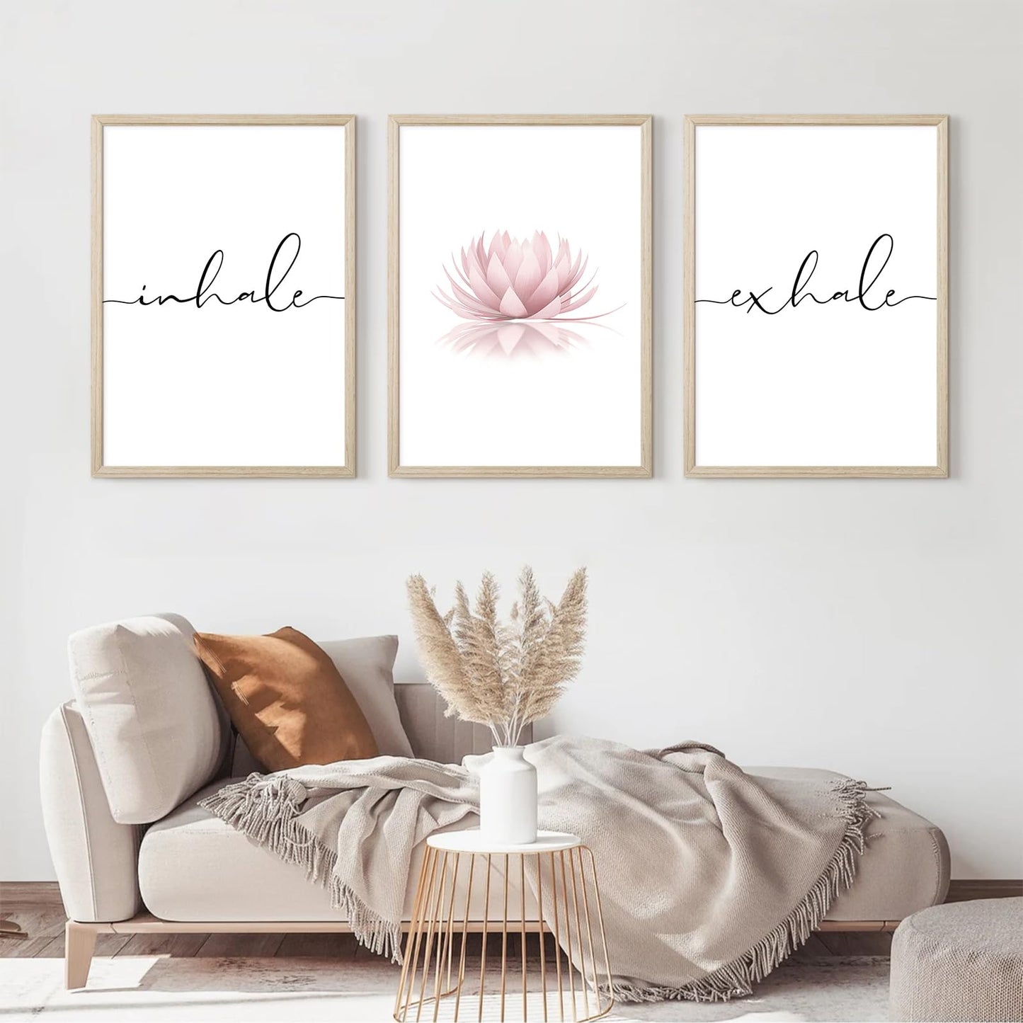 Inhale Exhale Wall Art Zen Canvas Decor Yoga Lotus Wall Art Calming Meditation Artwork Pink Yoga Poster Zen Pictures Painting for Living Room Bedroom 12x16 Inch Wood Framed Set of 3