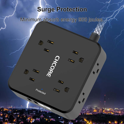Surge Protector Power Strip - CHCORE 5Ft Braided Extension Cord with 8 Outlets with 4 USB (2 USB C) Charging Ports, Flat Plug Multi Plug Outlet Extender Charging Station for Home Office, ETL, White