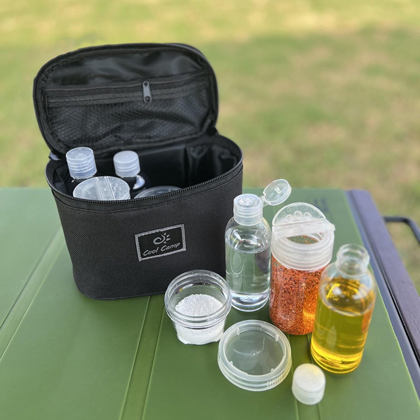 Joyeee Travel Spice Bottle Kit, Camping Portable Compact Sauce Containers with 9 Seasoning Bottles Jar for Salt Sugar Dry Herb Spice, Great for Home or Outdoor Use