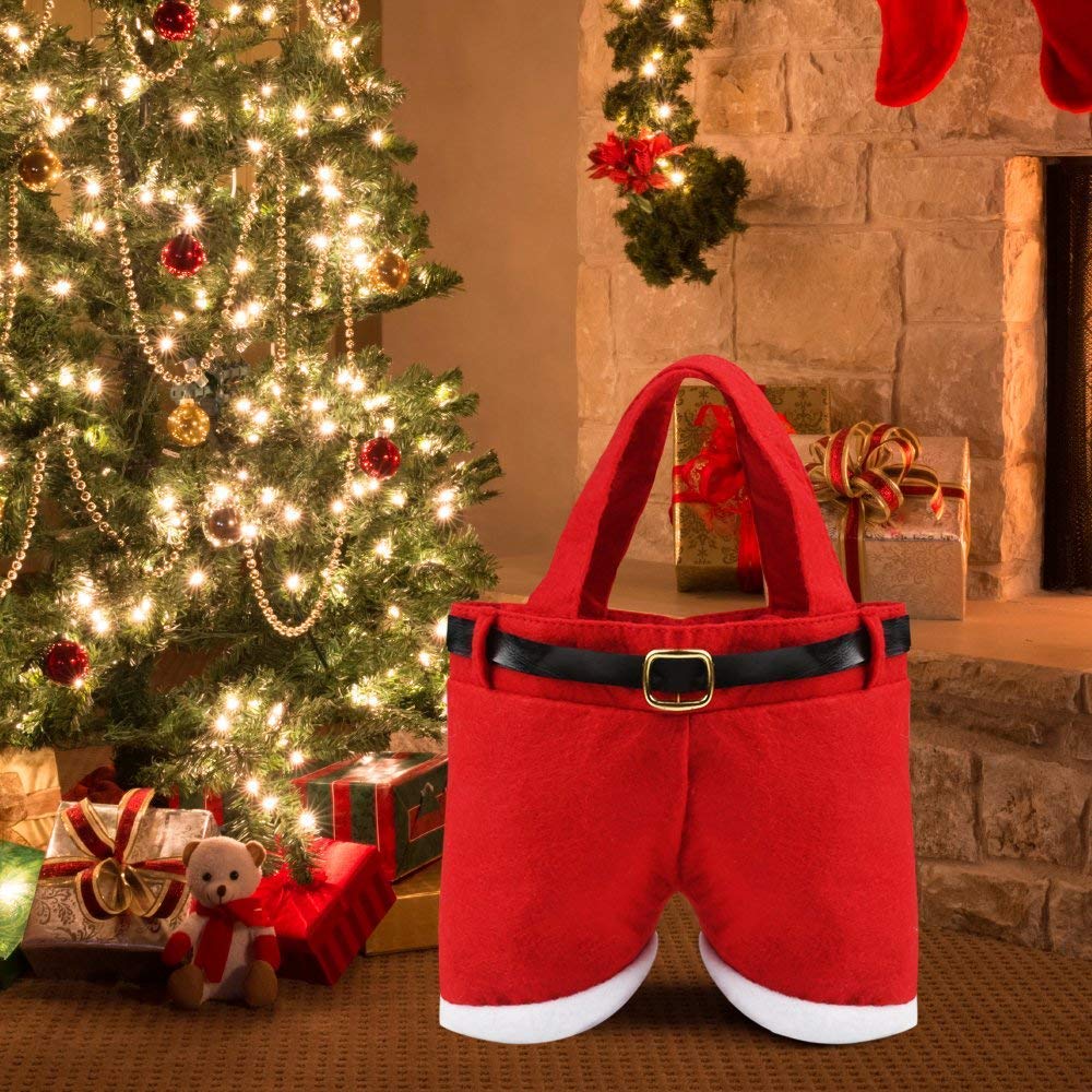MSQ 6PCS Christmas Decorations Gift Bags Candy Bags Santa Pants Style Lovely Treat Bags for Wedding Holiday New Year Holiday