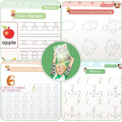 Magical Handwriting Workbooks Practice Copybook, Aid Magic Pen Reusable Grooves Template Design for Children (4 Books, 10.2×7.2 in)