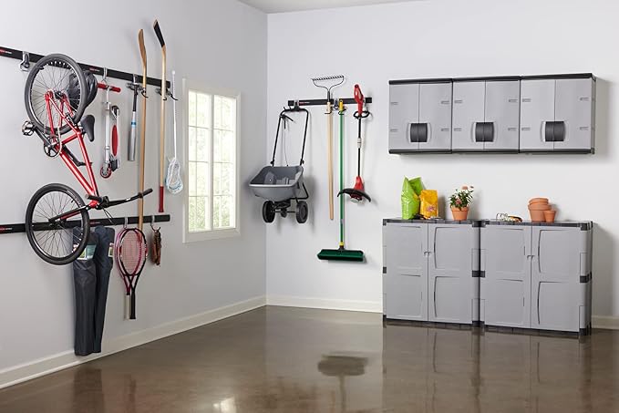 Rubbermaid Freestanding Storage Cabinet with Doors 18"D x 36"W x 37"H Medium Gray/Black Two-Shelf Lockable Cabinet for Indoor/Outdoor/Garage Storage for Garden Tools/Lawn Care Accessories