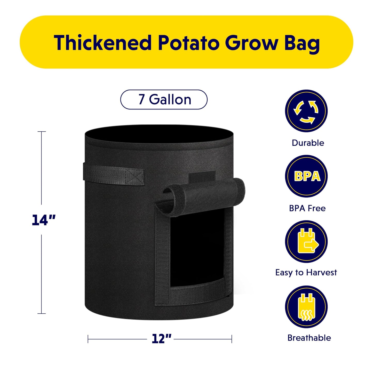 iPower 5 Pack 7 Gallon Potato Grow Bags with Flap, Garden Planting Nonwoven Fabric Pots with Reinforced Handle, Heavy Duty and Aeration Planter Pot for Tomato, Fruits, Vegetables and Flowers, New