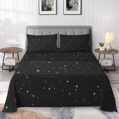 Pamnest Twin Size Bed Sheet Sets, Space Starry Deep Soft Microfiber 3 Pcs Bedding Sets for Kids and Adults Bedroom Bed Decor, Black Star Sky Flat, Fitted Sheet and Pillowcases