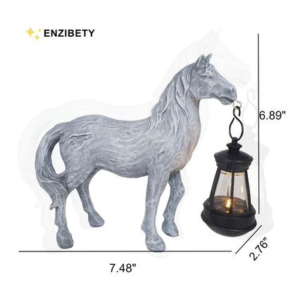 Horse Garden Statue with Solar Lantern,Garden Outdoor Horse Figurines Decor for Farmhouse Patio Yard Lawn Home Gifts for Mom Grandma Wome Housewarming Christmas Birthday