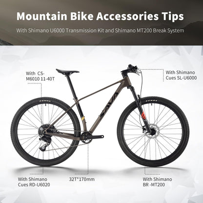 SAVADECK Carbon Fiber MTB with U6000 10 Speed Shift Groupset, Hydraulic Disc Brake with MT200 Break System (Shimmering White, 29 * 19)