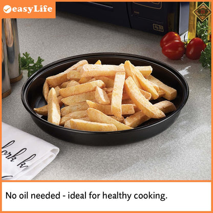 Easylife Microwave Chip Pan, 25cm Non-Stick Microwave Dish for Oven Chips, Omelettes, Bacon and Pizza, Microwave Cookware, Dishwasher Safe | Black