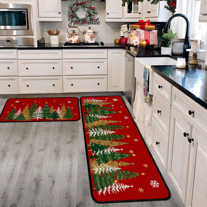 Lingcetger Christmas Kitchen Mats for Floor,Xmas Tree Kitchen Rugs Sets of 2,Red Christmas Non-Slip Kitchen Decor Floor Rug Home Decoration Doormat