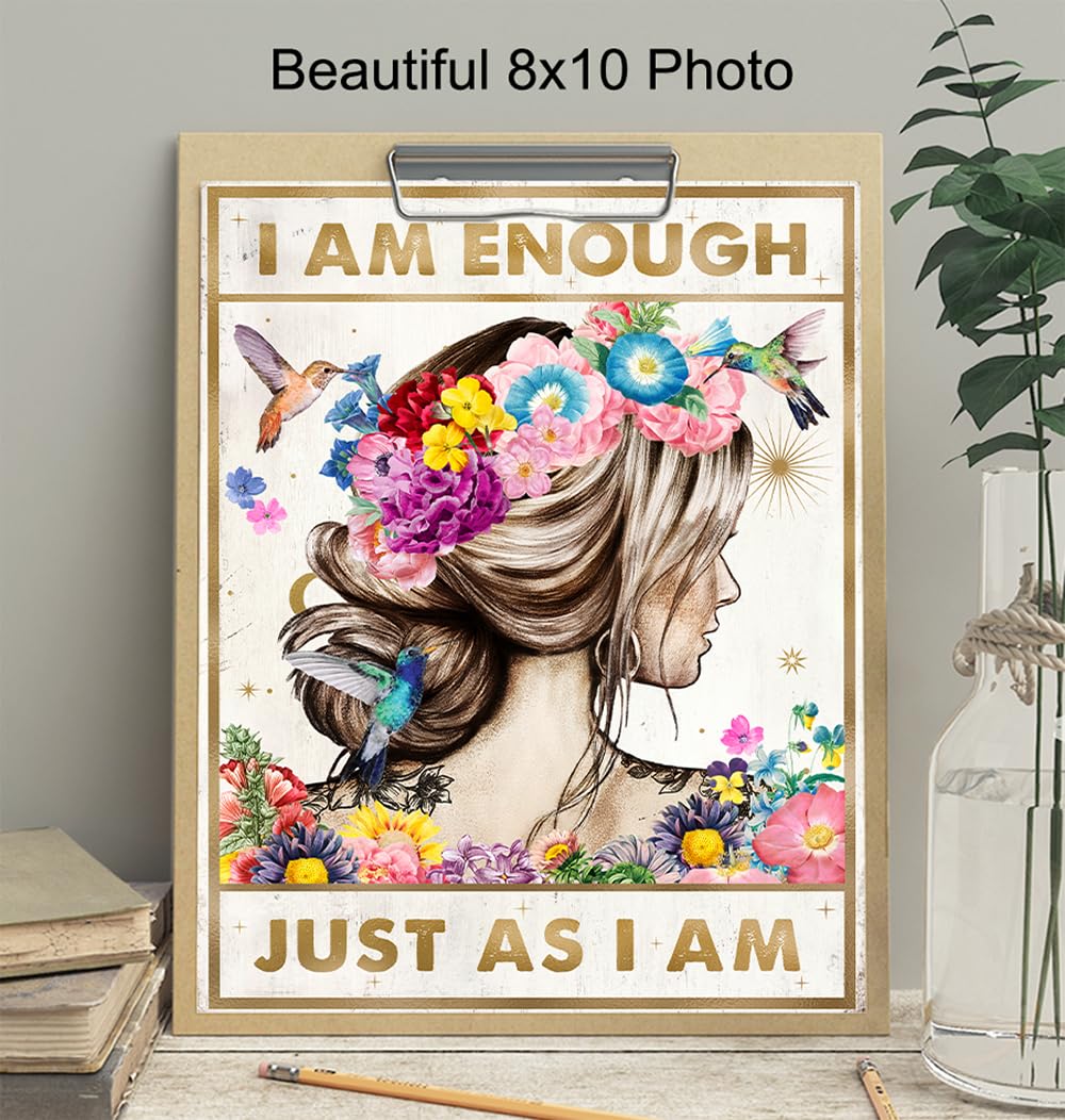 Positive Quotes Wall Decor for Women - positive Affirmations Inspirational Wall Art - Zen Wall Decor - Motivational poster - Boho-chic Teen Room Decor Girls Bedroom Decor - I Am Enough Daughter Gifts