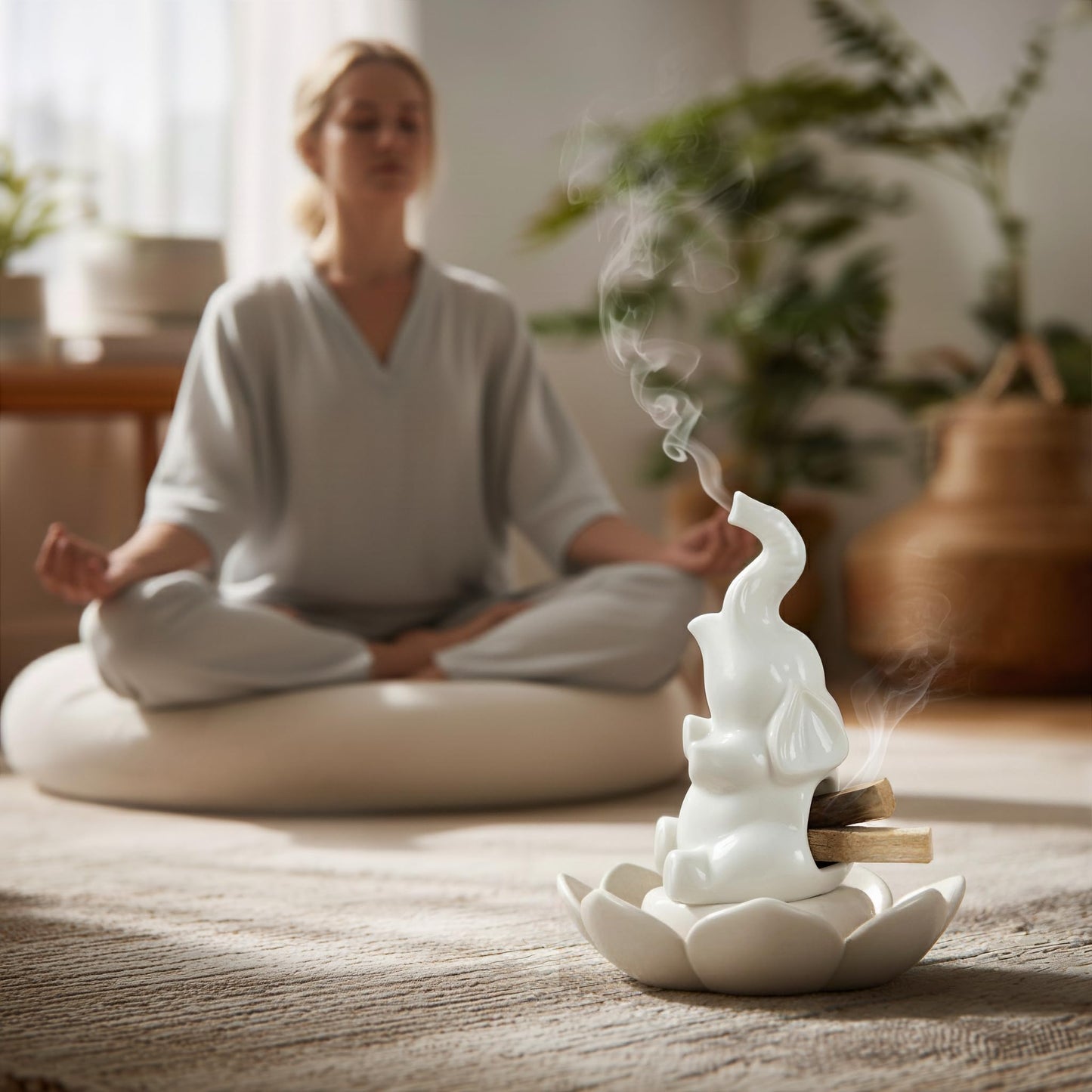 Potiera Small Cute Elephant Incense Holder, Handmade Ceramic Palo Santo and Cone Incense Burner for Meditation Home Decor, Mother's Day Elephant Gifts for Women, Christmas Birthday Gift for Mom Dad