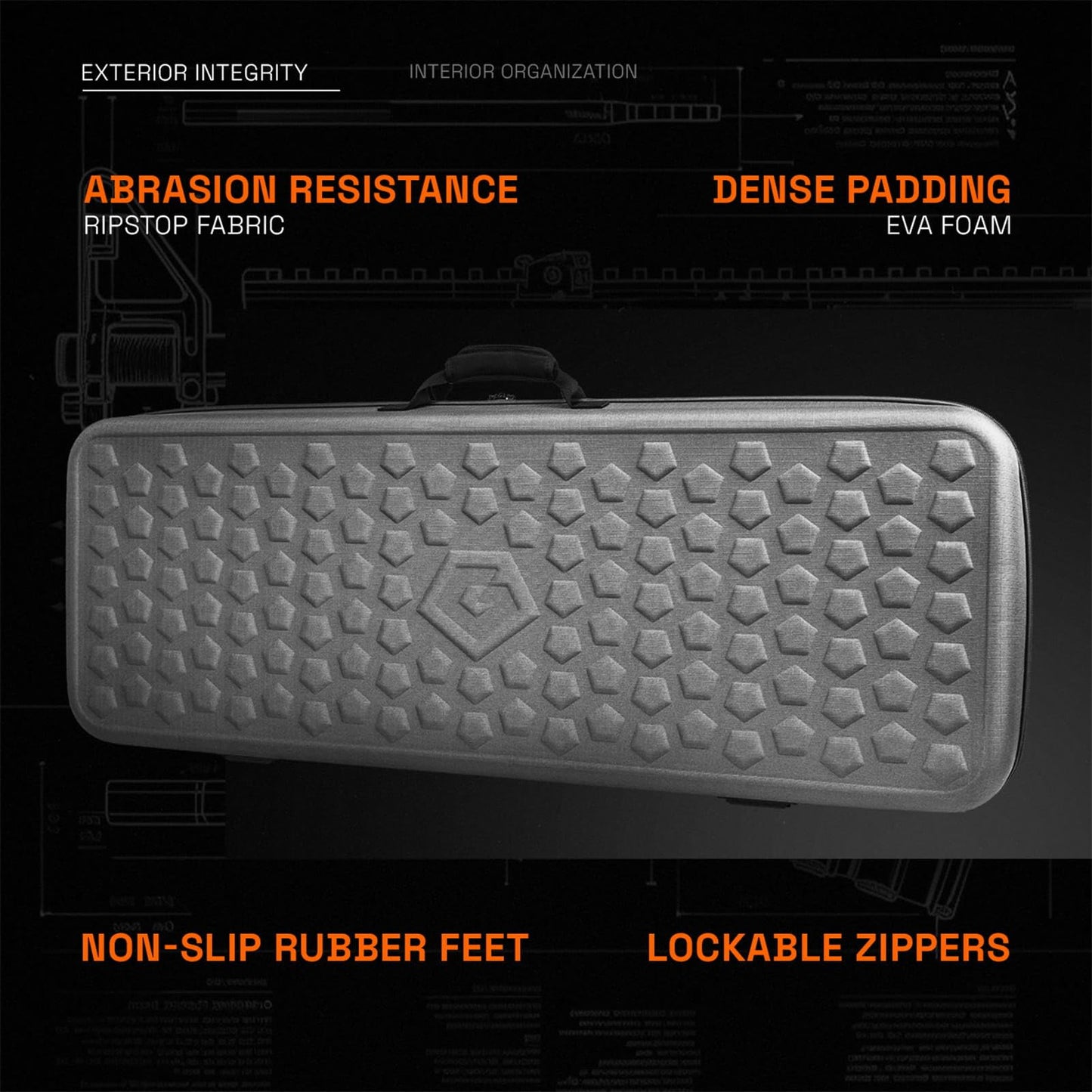 GRITR 42" Double Gun Case for Rifles & Shooting Accessories, Scoped Rifle EVA Case w/Durable Foam Insert, Lockable Zippers, 3-Mag Caddy, Zippered Pouch & Adjustable Shoulder Strap, Gray