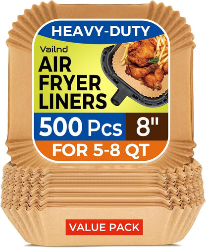 Air Fryer Paper Liners, 200pcs Air Fryer Liners Disposable, 8" Square Baking Liner for 5-8 qt Airfryer Basket, Non-stick and Oil Proof Parchment Paper for Oven, Pans & Baking