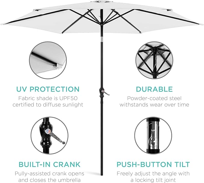 Best Choice Products 10ft Outdoor Table Compatible Steel Polyester Market Patio Umbrella w/Crank and Easy Push Button Tilt