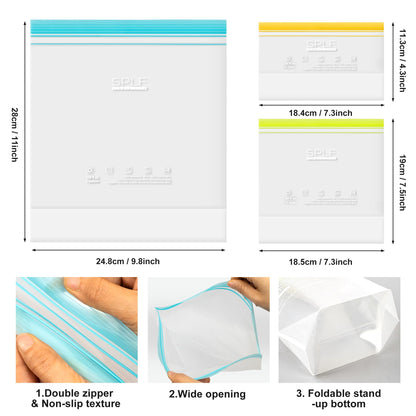 SPLF 24 Pack Reusable Food Storage Bags Dishwasher Microwave Safe, BPA Free Reusable Freezer Bags, Silicone Free Containers for Meal Prep, Fridge Kitchen Organization - 8 Gallon 8 Sandwich 8 Snack
