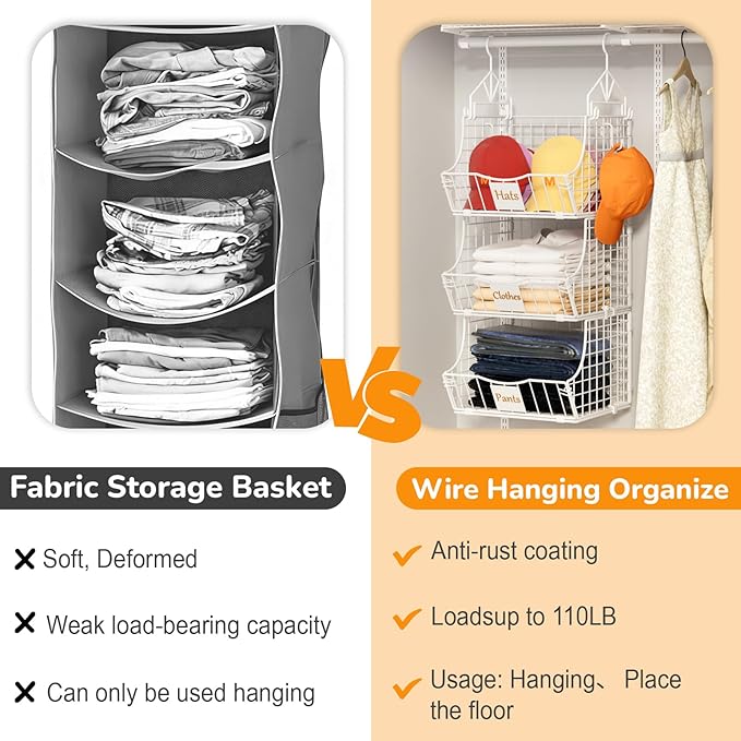 Hanging Closet Organizers and Storage, 5 Tier Closet Shelf Clothes Organizer