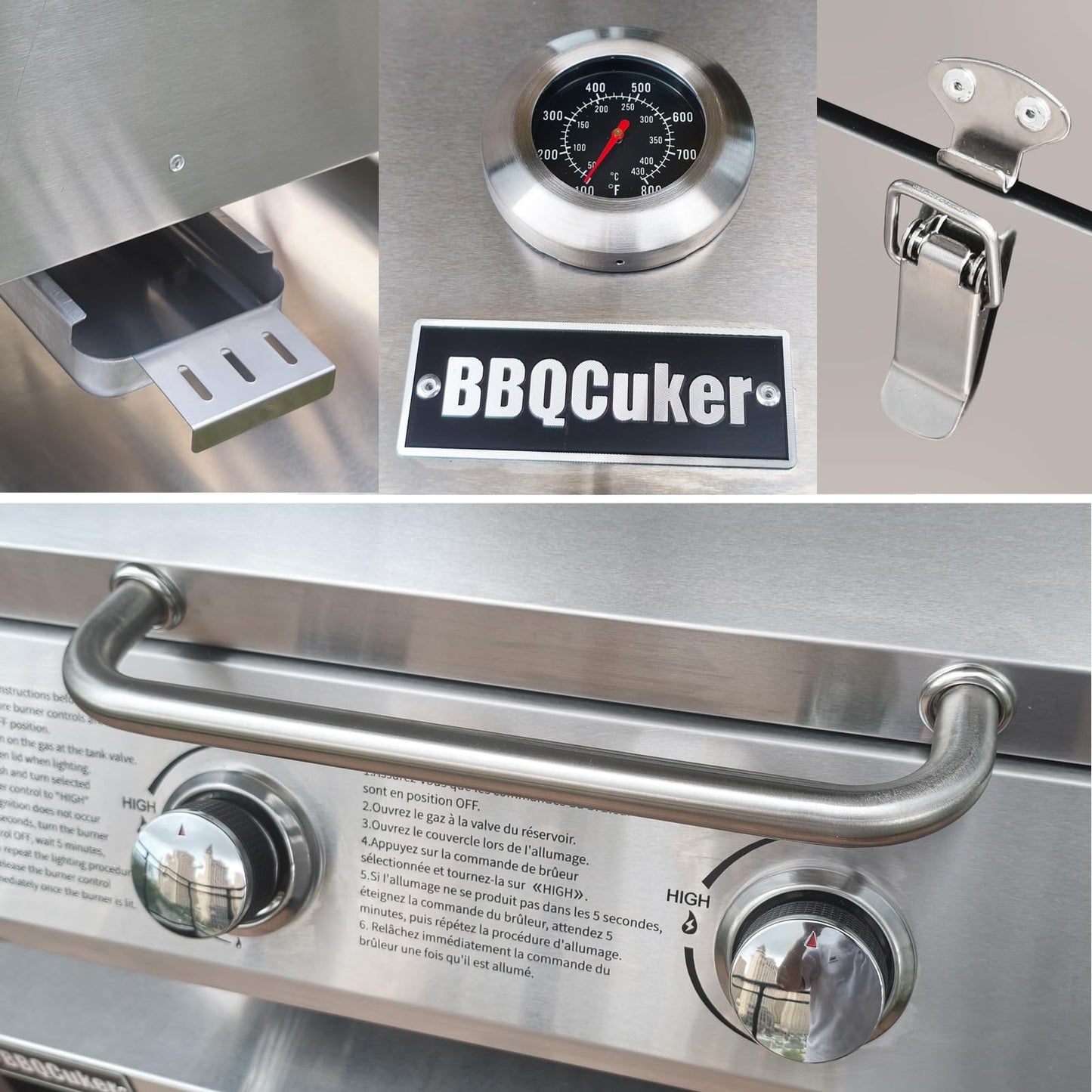 BBQCuker Small Tabletop Gas Grill 2-Burner, Portable Propane Gas Grill with Foldable Legs for Outdoor Camping Cooking Two 10,000 BTU Burners Stainless Steel,Built-in Thermometer