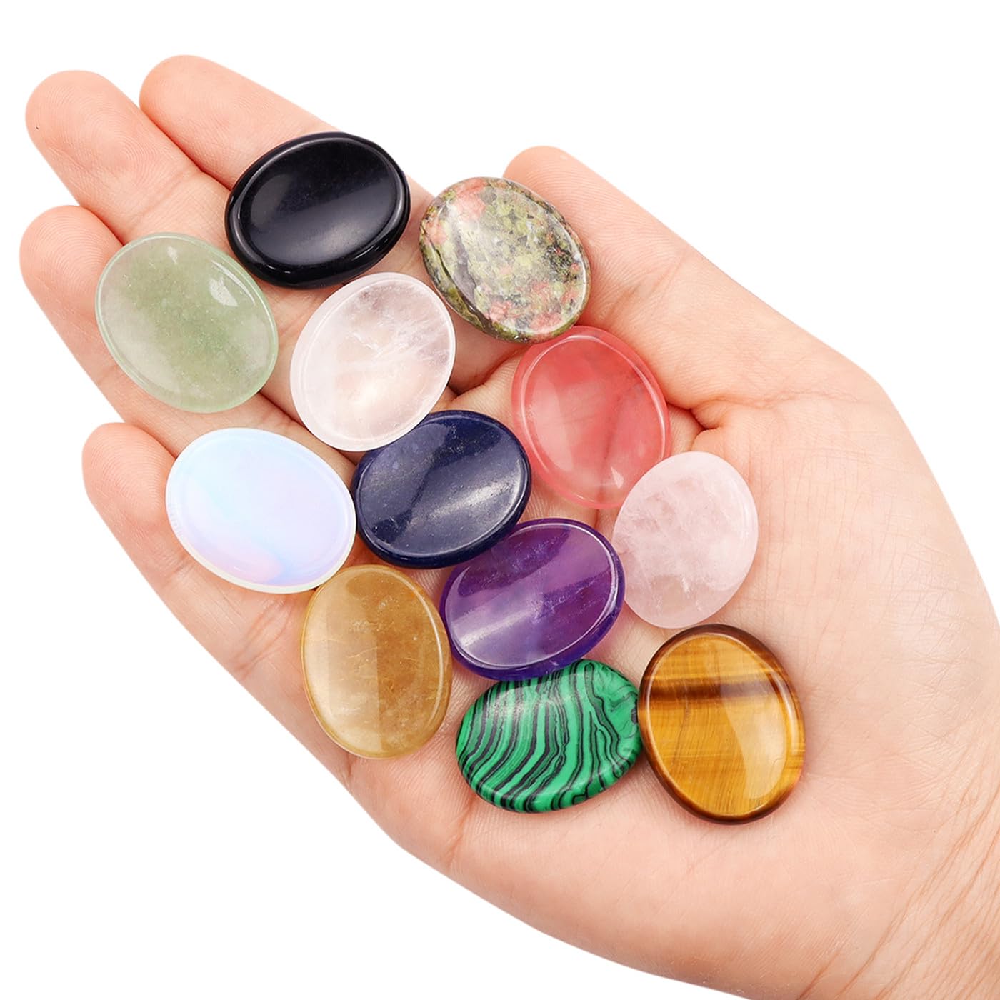 DUQGUHO Worry Stones for Anxiety, Meditation Reiki Relax Thumb Worry Stones, Crystals and Healing Stones Bulk 12PCS, Stress Relief Gifts for Women