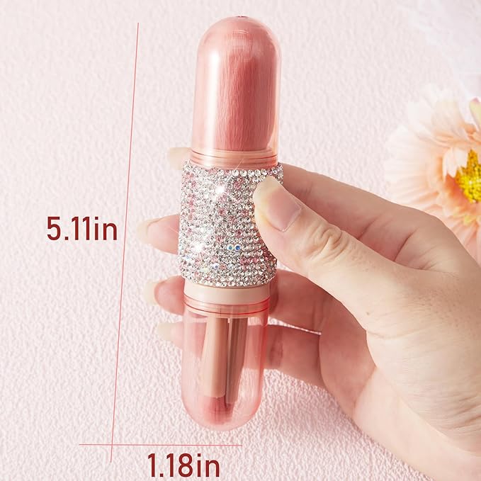 WOKOTO 4 in 1 Pink & White Diamond-Embellished Makeup Brushes