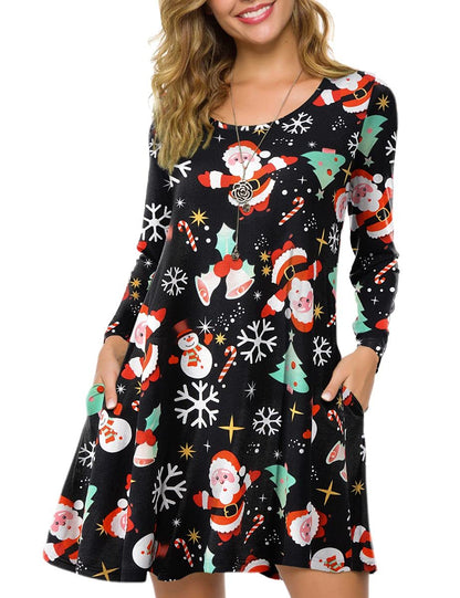 ZENNILO Women's Loose Fit Casual Swing Christmas T-Shirt Dress with Pockets(Flower40,S)