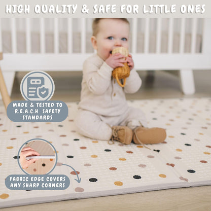 Bubba Bear Baby Play Mat, Floor Foam Playmats for Babies, Foldable Matt Gyms Playmat for Kids & Infants, Large Padded Waterproof Mats for Crawling & Playing, Soft Folding Wipeable (120 x 90 cm, Beige)