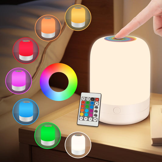 Small Kids Night Light, 13 Color Dimmable LED Lamp, Portable Stepless Dimming, Color Changing Touch Nursery Lamp, Rechargeable Toddler Night Light