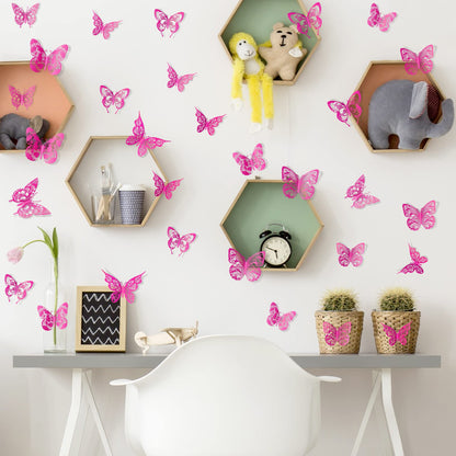 3D Butterfly Wall Decor 60pcs 5 Styles 3 Sizes Butterflies Wall Sticker Removable DIY Hollow PVC Butterfly Wall Decals for Kids Baby Bedroom Girls Teens Nursery Classroom Wedding Birthday Cake Party